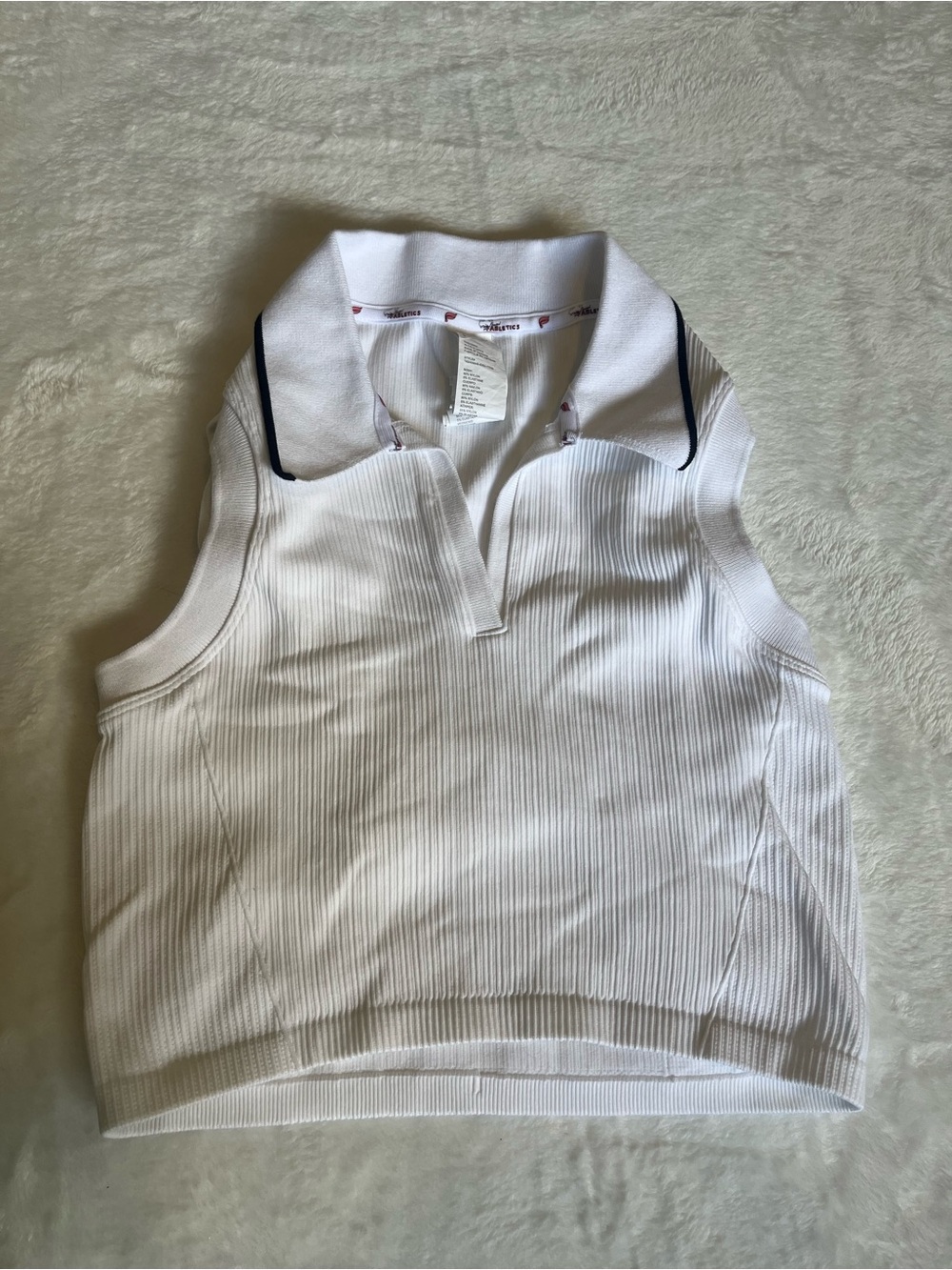 Fabletics White Sleeveless Polo Tank with Navy Trim